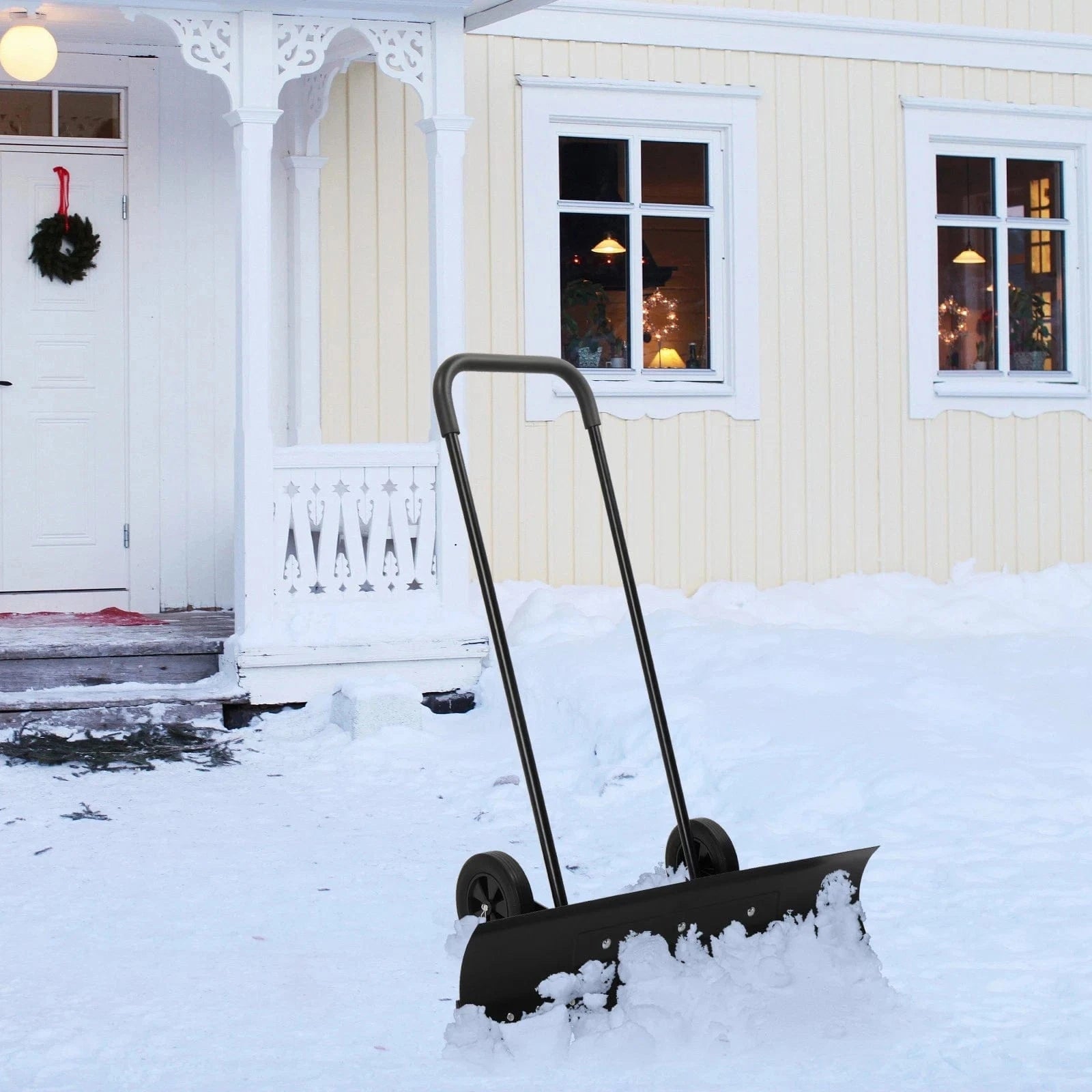 Ergonomic Snow Pusher Shovel With Wheels - Merchandise Plug