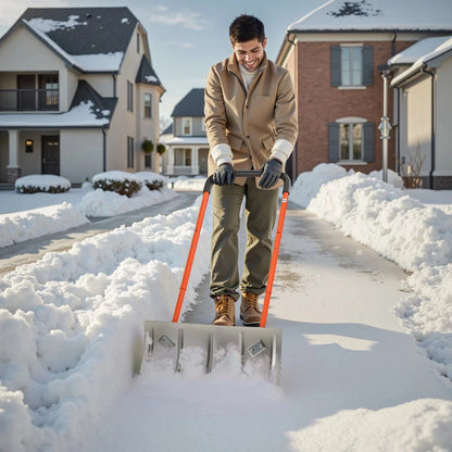 Ergonomic Snow Pusher Shovel With Wheels - Merchandise Plug