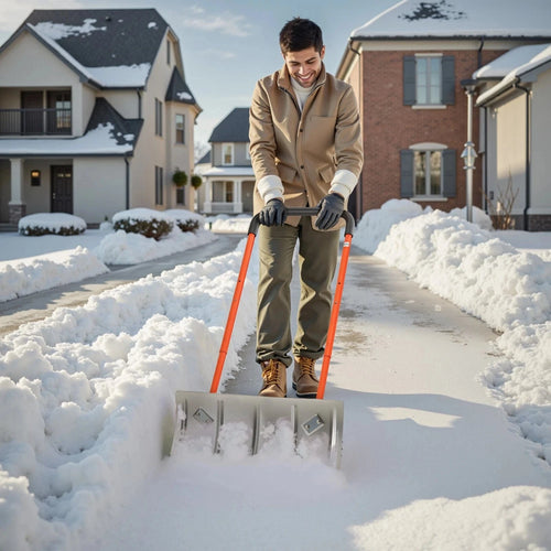 Ergonomic Snow Pusher Shovel With Wheels - Merchandise Plug