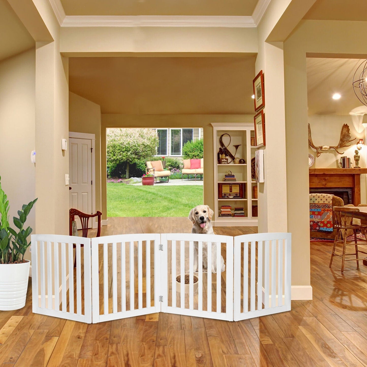 Premium Tall Retractable Wooden Indoor Dog Gate - Merchandise Plug