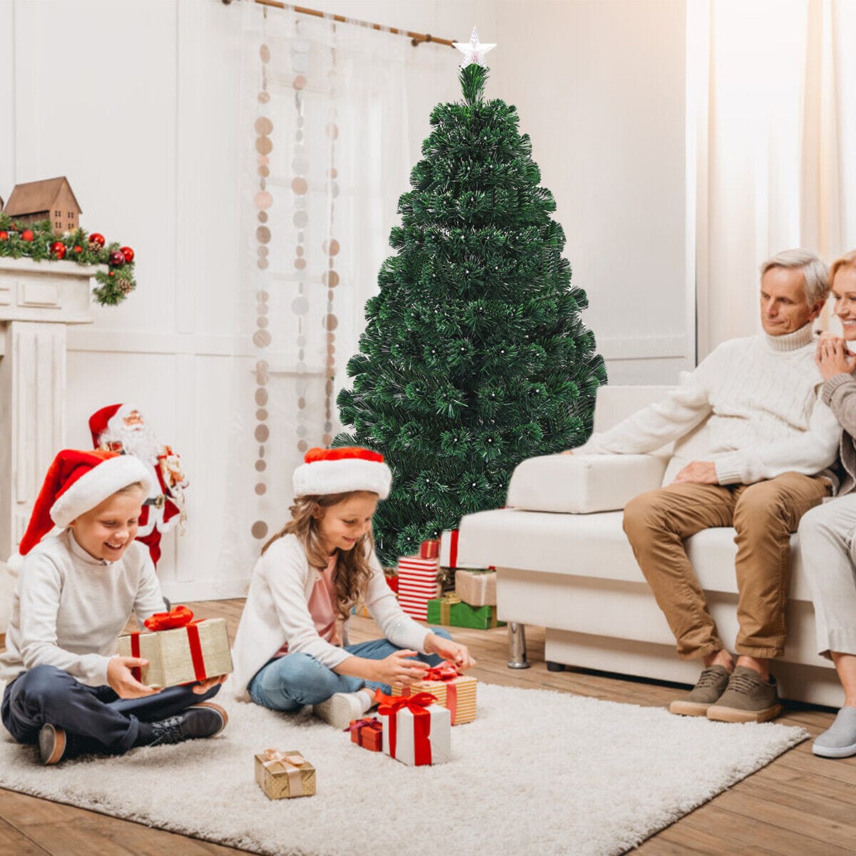 Large Green Artificial Pre Lit Home Holiday Christmas Tree 7FT - Merchandise Plug