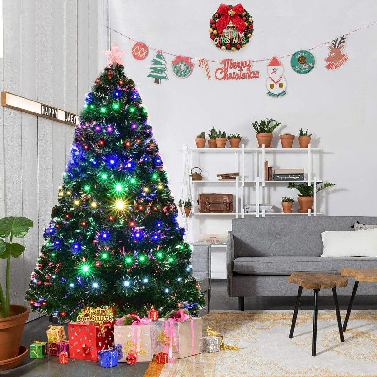 Large Green Artificial Pre Lit Home Holiday Christmas Tree 7FT - Merchandise Plug
