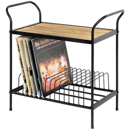 Freestanding Rustic Vinyl Record Player Turntable Storage Rack Stand - Merchandise Plug
