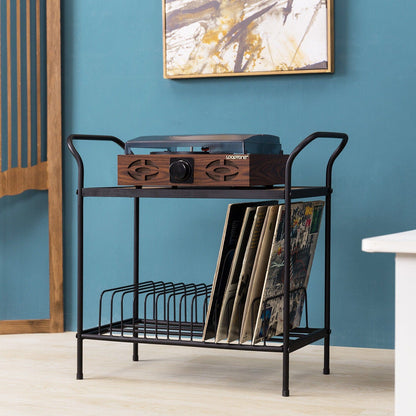 Freestanding Rustic Vinyl Record Player Turntable Storage Rack Stand - Merchandise Plug