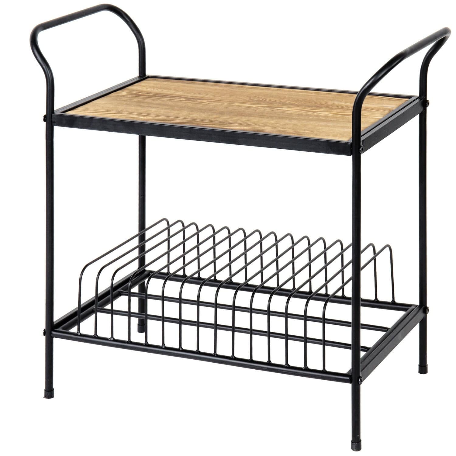 Freestanding Rustic Vinyl Record Player Turntable Storage Rack Stand - Merchandise Plug