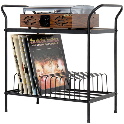 Freestanding Rustic Vinyl Record Player Turntable Storage Rack Stand - Merchandise Plug