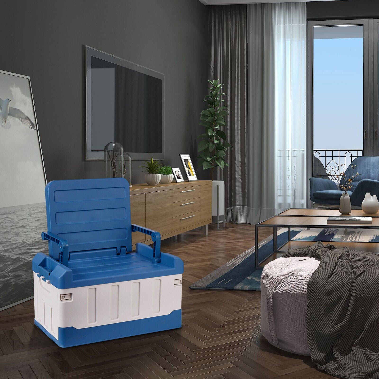 Spacious Indoor / Outdoor Collapsible Trunk Storage Bin Container With Seat - Merchandise Plug